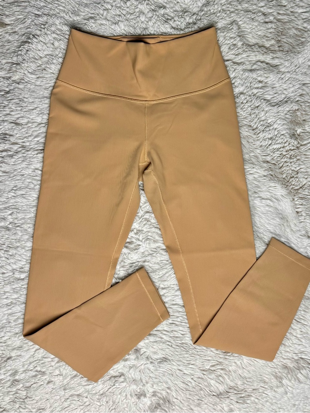 Peach Ribbed Leggings with 'STAY THE PATH' wording